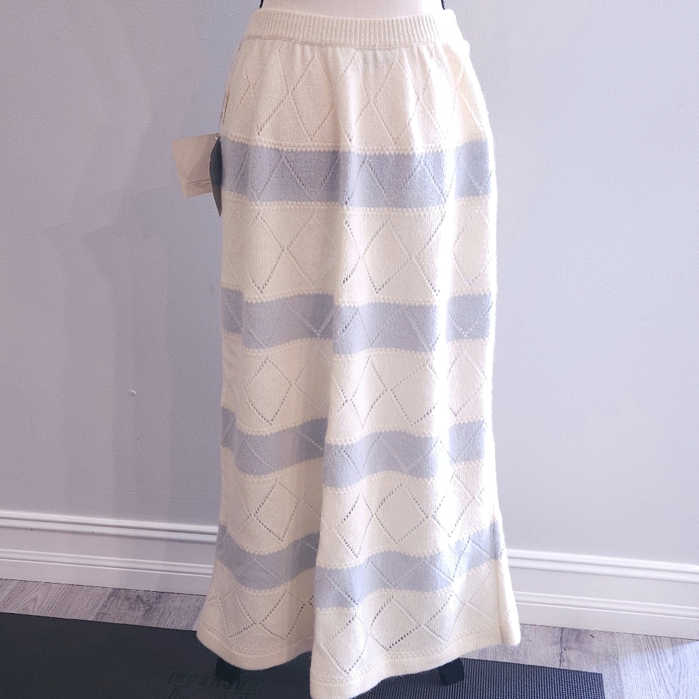 Dior NWT Vintage Knitted Wool Rabbit Hair Skirt A-Line Gray Striped Size Large - Picture 4 of 16